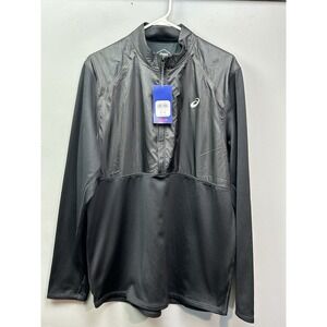 Asics ThermoStorm Jacket Mens XL Black Performance 1/4 Zip Pockets NEW
